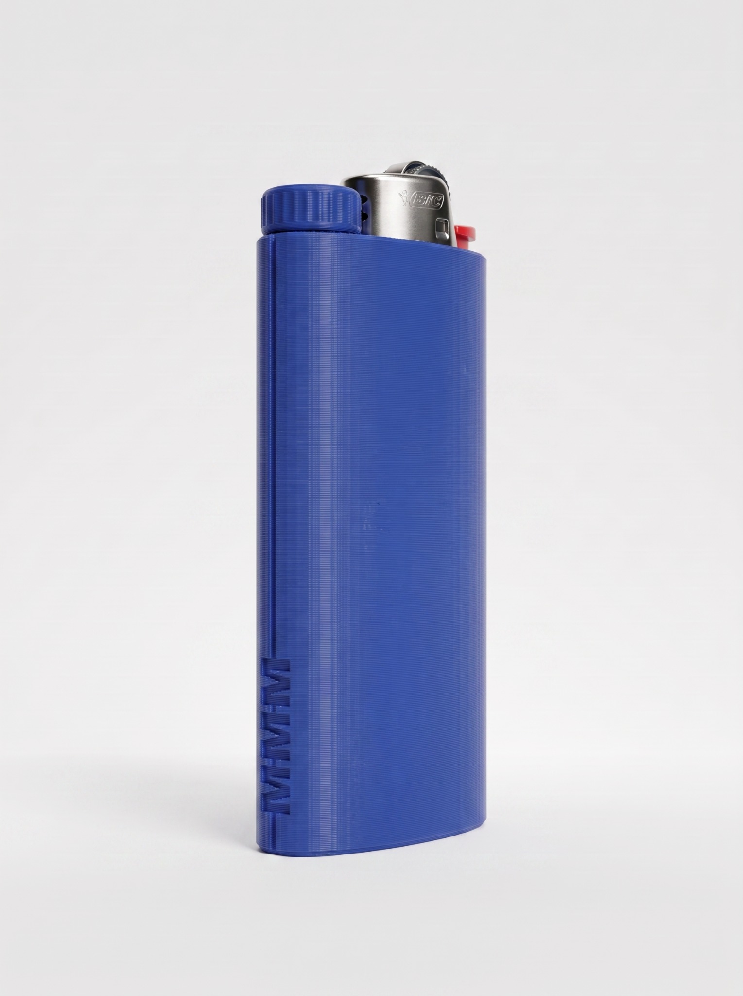 Blue BlazeGuard Case with a fitted lighter and screw-top storage compartment