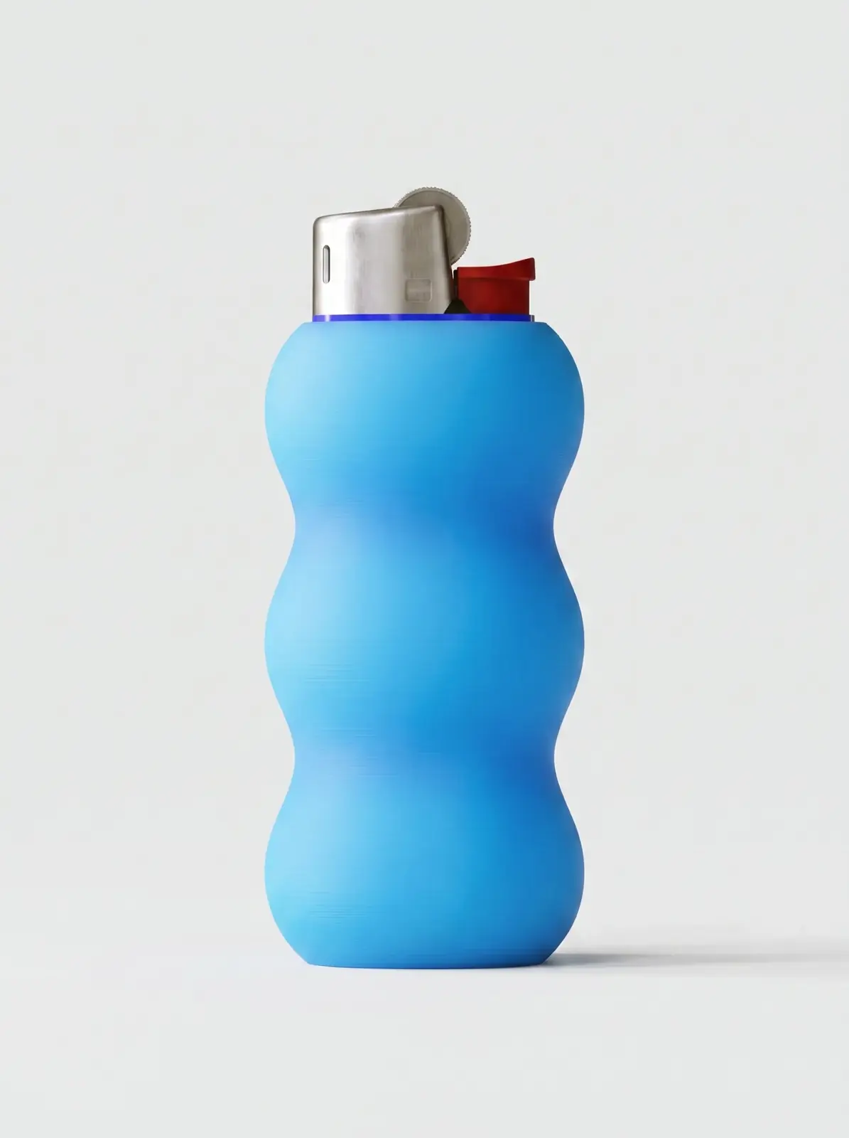 Cyan-blue 3D-printed Puffer lighter sleeve with three rounded grip sections